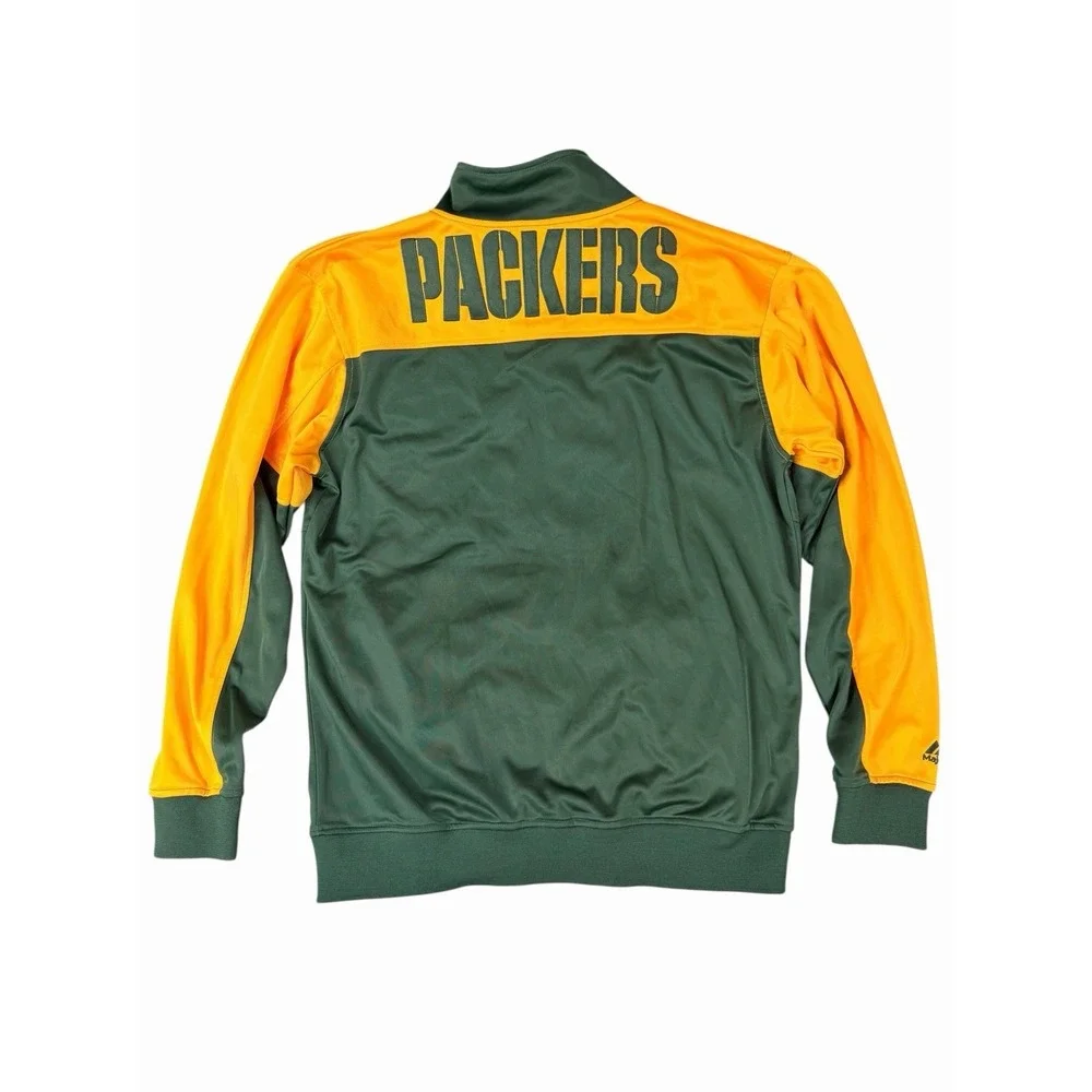 Majestic Green Bay Packers Track Jacket Mens Large NFL Zip Up Yellow Green